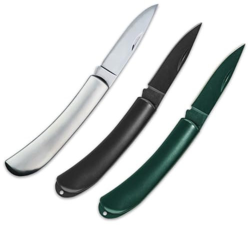 LLHQAMT Fruit, Knife Stainless Steel Foldable Set, Small & Easy to Carry, Suitable for Most Vegetables and Fruits, 3 Pieces (Black, Green, Silver)