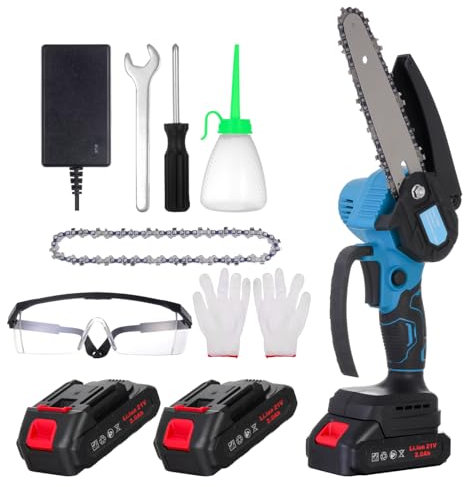 SaiLaiJi Mini Chainsaw Cordless 6 Inch Powerful 850W Electric Chainsaw with 21V Dual Batteries, LED Light, Safety Features, Ideal for Garden, DIY and Cutting