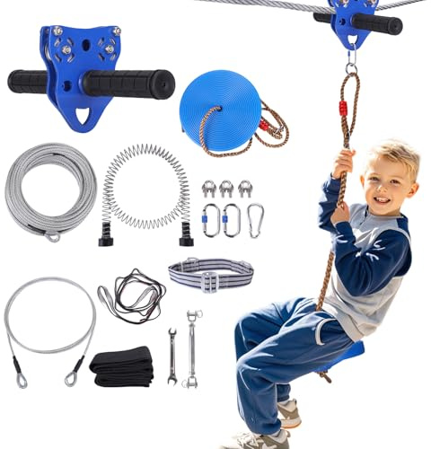 REISIO 150 FT Zipline for Backyard Kids and Adults, Adjustable Zip Line Kit for Adult Outdoor 390 LBS Removable Non-Slip Trolley Play Playground Entertainment