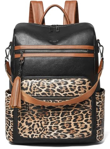 Shrrie Sac à dos pour ordinateur portable pour femme, sac à dos tendance en cuir de 15,6 pouces, sac à dos imperméable et décontracté, Marron camel bicolore, Sacs à dos de jour
