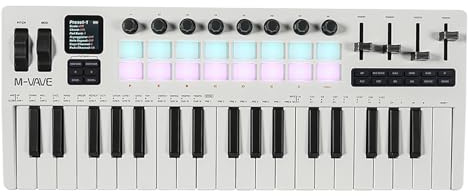 SMK-37 PRO Teclado MIDI de 37 teclas con sintetizador DX-7 FM, MIDI inalámbrico y secuenciador de 8 patrones, pantalla de 1.54 pulgadas, almohadillas RGB, arpegiador y con 16 almohadillas de batería