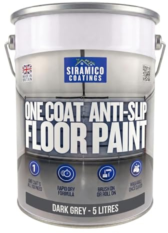 SIRAMICO COATINGS One Coat Anti-Slip Floor Paint | 5 Litres | 5 Modern Colours I Waterbased, Quick Drying Formula | White, Black, Greys (Dark Grey, 5 Liters)