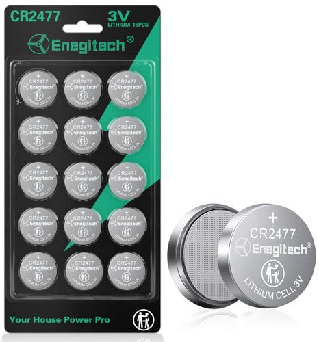 Enegitech CR2477 CR 2477 3V Lithium Button Cell Battery (15 Pack) | Ultra-dense 3V power cells built for high-drain devices. Perfect for wall clocks, hygrometers, scales and smart meters.