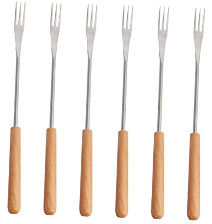 MAGICLULU Set de 6 Fourchettes à Fondue en Acier Inoxydable Manche en Ustensiles de Barbecue Cuisine pour Fruits Desserts et Campings