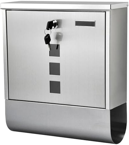 BeiJingYZ Abschließbarer Briefkasten Edelstahl mit Zeitungsfach, Wandbriefkasten mit Großem Fassungsvermögen, Postkasten für Den Außenbereich, Silber, 30 * 9 * 33 cm