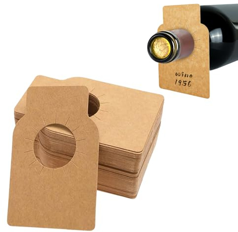 GVSS 100 Stück Weinflaschenetiketten, wiederverwendbar, Braun, 5,7 x 8,9 cm, Etiketten für Weinkeller, zum Markieren von Jahrgängen und Weinarten, ideal für Sammler und Weinliebhaber
