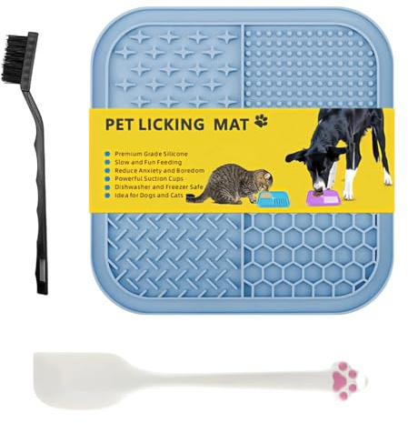 LWLWA Tappetino Leccare Cane, Mangiatoia Lenta con Ventose, Silicone Cuscinetto per Leccare L'ansia, Blu Tappetino da Mangiare, con Raschietto e Spazzola, per Animali Che Mangiano Lentamente