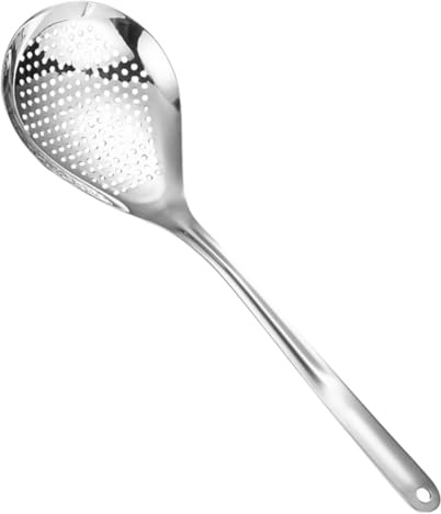 NUOBESTY Cuillère à Égoutter Acier Inoxydable pour Friture Cuillère à Filtre Résistante Chaleur avec Long Manche Ergonomique Passoire à Fentes pour Cuisine et Service