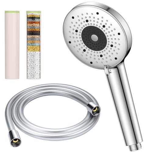 YEAUPE PRO Alcachofa de ducha con manguera, ducha de mano de alta presión con 6 tipos de chorro, filtro de 25 capas para agua dura, eliminación de cloro, protección contra la cal, ahorro de agua