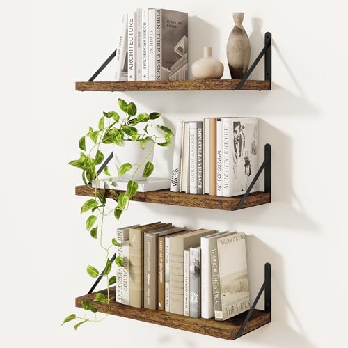 Feihorrm 3er Set Bücherregal, Wandregal Rustikal Braun, Regal 40cm Breit | Wandregal Holz, Bücherregal Wand, Regale für Wände, Bücherregal Holz für Wohnzimmer, Schlafzimmer & Arbeitszimmer