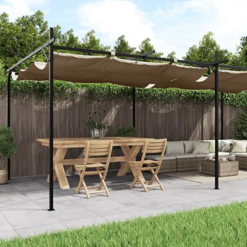 Tienda de campaña para terraza, pérgola con techo corredizo, color topo, 589 x 292 x 230 cm, para terraza y exterior