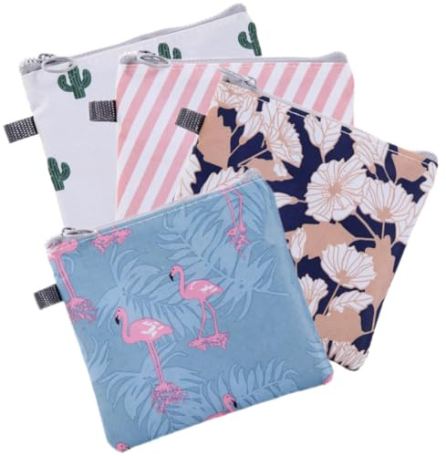BETOOKY Tampon Organizer mit Reißverschluss Kleine Periodentasche für Damenbinden und Hygieneartikel Handliche Aufbewahrungstasche für Frauen Unterwegs 4 Stück mit Bunten Mustern