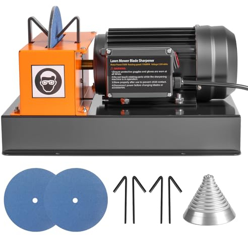 Lawn Mower Blade Sharpener – 1HP 750W Lawnmower Bench Grinder with 9-inch Ceramic Wheel for High/Low Lift, Flat & Gator Blades