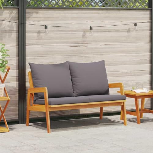 LoogCape Gartenbank mit Kissen, Öl-Natur Massivholz Akazie, 2-Sitzer Outdoor Möbel für Terrasse & Balkon, Robustes Gartenmöbelset mit Polster