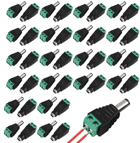 Dbaemu 20 Pair DC Power Connector, 5.5 x 2.1mm Connector DC Power Male Female Barrel Plug Screw Terminal Adapter for 12V Supply CCTV Camera LED Strip Lighting Jack Adapter for Security Camera Cable
