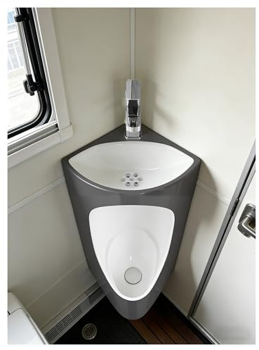 Orinatoio in ceramica da parete per camper, design 2 in 1, con lavandino e rubinetto, antiodore, orinatoio angolato, per uomo, salvaspazio, bianco e grigio
