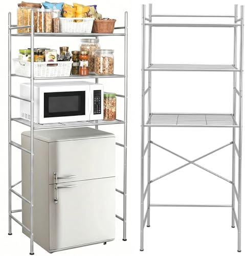 Wesiti 3 Tier Mini Fridge Shelf for Dorm Sliver Mini Microwave Stand Over the Fridge Metal Storage Shelves Rack for College Dooms Kitchen Bathrooms Home Office
