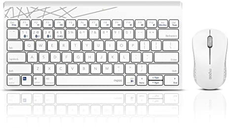 Rapoo 8000M kabelloses Tastatur-Maus Set Wireless Deskset 1300 DPI Sensor 12 Monate Batterielaufzeit kompakt DE-Layout QWERTZ PC & Mac - weiß