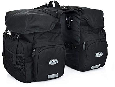 KUANDARMX Fahrradtaschen Gepäckträger Wasserdicht Sitz Tasche GEPäCKTRäGERTASCHEN Fahrrad, 50L Fahrradkoffer-Doppel-Gepäckträger-Kofferraum-Kofferraum-Gepäck Retro-Segeltuch, Black