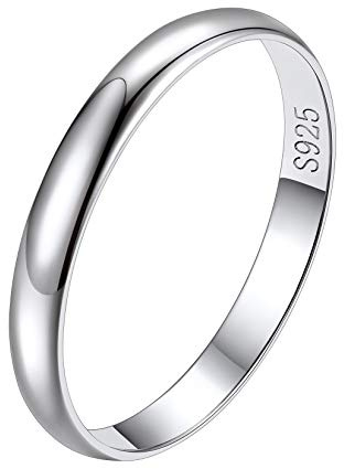 Suplight Anillo Plata de Ley 925 Minimalista 3mm Banda Anillos Delgados de Mujeres Anillos de Compromiso de Parejas Hombre Mujer Talla 17