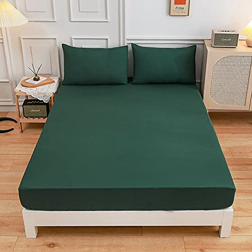 Solid color Fitted Sheets 100% Polyester Bedding Sheets, Chickwin Double King Single Size Bed for Deep Pocket 27cm - Shrinkage Fade Resistant Easy Care (dark green,180x200x27cm)