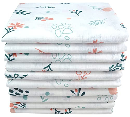 M.M.C. Muslindukar med naturmotiv 10-pack | babydregellappar | tygblöjor 70 x 80 | Muslinblöjor | Öko-Tex (blommor)