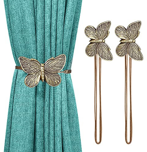 Lewondr Vintage Magnetischer Vorhang Raffhalter, 1 Paar Harz Schmetterling Vorhangschnalle mit Starkem Dauerhaftem Magneten für Dekoration Zuhause Cafe Büro - Bronzen
