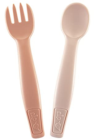 nip Green Öko Baby- und Kinderbesteck ab 9 Monate, spülmaschinengeeignetes Besteckset Löffel & Gabel, BPA-frei, ohne Melamin, nachhaltig, Orange