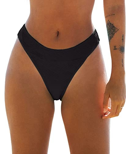 CUPSHE Fräcka baddräkt med hög midja bikinibotten för kvinnor, Svart, L