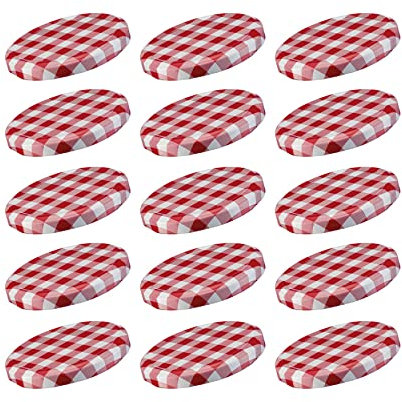 Westmark 15 Tapas de rosca para tarros de conserva, Redonda, ø 82 mm, Hojalata, Rojo/Blanco, A cuadros, 409522E3