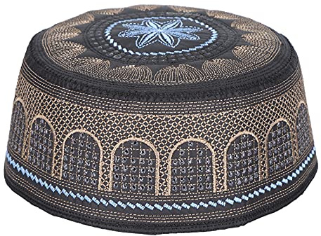 Hapivida Muslimische Gebets Kufi Mütze 56 cm Gebetsmütze Herren Islam Muslimische Gebets Kopfbedeckung, Runde Islamische Anbetung Gebetsmütze mit Stickerei Männliche Moschee Kopfbedeckung