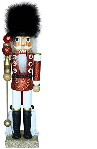 OWIEN Soldato Schiaccianoci di Natale con Cappello di Pelliccia Sintetica Nera, Grande Decorazione Natalizia in Legno da 13,8 Pollici for la Festa di Natale a casa