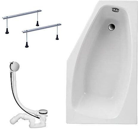 KOLMAN Badewanne MARIKA Eckbadewanne 140x80 Rechts ohne Verkleidung, Ablaufgarnitur und Füßen Komplettset 3in1 Premium Original Acryl Wanne Siphon