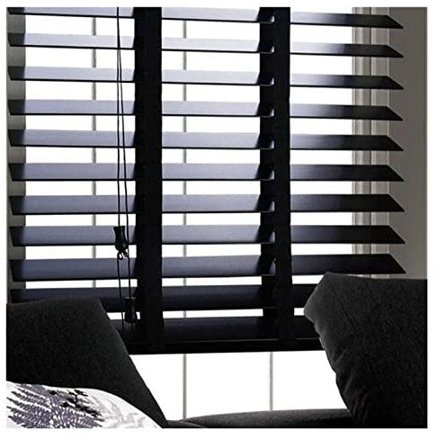 Jalousien 180cm 160cm 140cm 120cm 100cm 80cm 60cm Breite Jalousien aus Holz schwarz, 50mm Lamellen, horizontale Jalousien für Terrassentüren/Schlafzimmer/Küche ( Color : Black , Size : 120x140cm(47.2