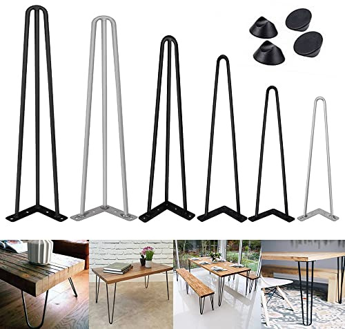 AUTOFU Hairpin Legs 35.5cm/14inch Metal Table Legs 2-Rod Furniture Legs 10mm Thinkness Steel, DIY Coffee Table Legs Cabinet Legs Desk Legs, with Screws and Rubber Floor Protectors