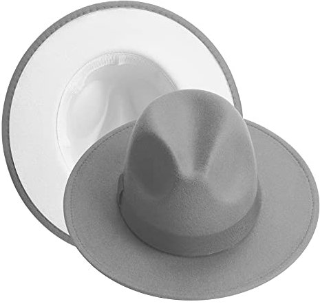 KUJUHA Fedora-Hüte für Herren/Damen, Filz, zweifarbig, breite Krempe, Fedora-Hüte, Grau/Weiß, S-M