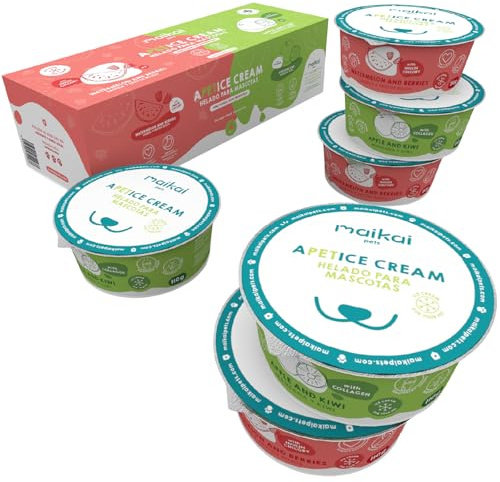 MAIKAI Lot 6 Glaces Rafraîchissantes pour Chiens et Chats – Collagène & Inuline – Friandise sans Lactose Hydratante – Idéale pour Tapis de Léchage – Soutien Articulaire et Digestif