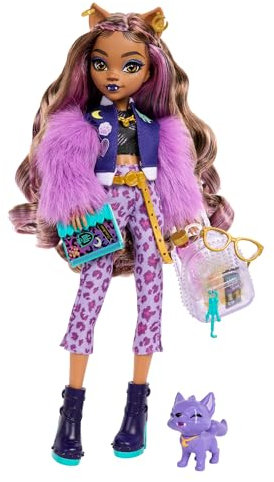 Monster High Poupée Articulée Loup-Garou Clawdeen Wolf en Tenue Tendance, avec Chien Crescent, Accessoires Inclus, Jouet Enfant, A Partir De 4 Ans, HRP65