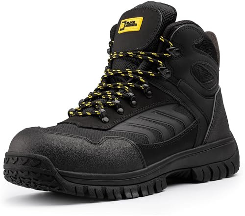 Black Hammer Steel Toe Cap and Heavy-duty Midsole Boots for Men Suede Leather S3 SRC Safety Work Shoes Slip and Water Resistant Footwear Ideal for Warehouse and Utility Beast (11 UK)