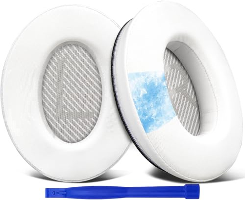 SoloWIT Cooling-Gel Ear Pads Cushions Replacement, Earpads for Bose QuietComfort 35 (QC35) and Quiet Comfort 35 II (QC35 II) Over-Ear Headphones, Noise Isolation Foam - QC35 CG White