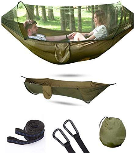 Hängmatta med myggnät, hängmatta for 2 personer utomhusresor Lättviktsnylon bärbar hängmatta med nät och 2 x trädband for campingvandring /119