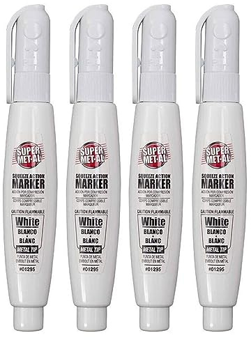 4 X Squeeze Paint Pen Metal Tip White Marker Steel Multi Surface Writer Marking Wood Stone Rubber Plastic Leather Writing Marking Paint Pen Industrial Applications Marker Drawing on Steel and Other