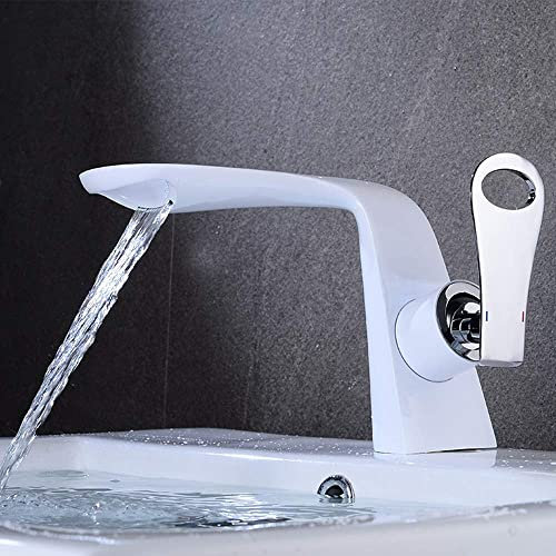 Faucets,All Basin Tap Waterfall Faucet Simple White Paint Scrub Art Faucet Pump Pull Water-Tap 4 Points Interface/White Comfortable Anniversary
