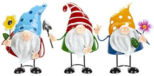 Gonk Metal Garden Ornament, 18.5 x 11.5 x 11 cm. (1 Pc.) - 3 Assorted Vibrant Garden Gnomes, Perfect for Pathways & Outdoor Decor