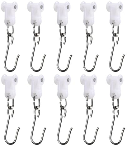 SOMINS Curtain Hooks, Roller Hooks for Ceiling Curtain Track, Stainless Steel Rollers for Room Divider, 10 Pack