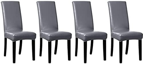XYWHPGV Stretch Kunstleder Shorty Esszimmer Stuhlhussen 4PCS, Faux PU Stoff Schonbezüge Dunkelgrau(23a24 d10f6 ae991 184a1 95ce7 72a9b