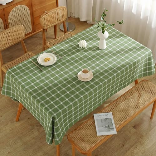 Tischdecke Vintage Landhaus, Baumwolle Leinen Kariert Tischtuch für Esszimmer, Garten, Party, Hochzeiten oder Haushalt, Grün, Grün, 140 x 200 cm