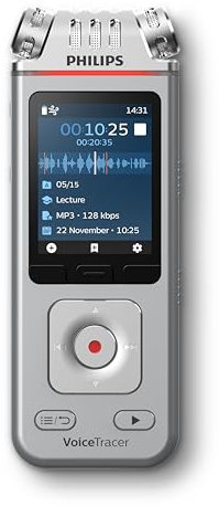 Philips DVT4115 VoiceTracer, Registratore Audio, PCM-MP3, 3 microfoni HiFi, registrazione a distanza. Licenza AI Sembly in prova: l’Intelligenza Artificiale crea riassunti, trascrizioni