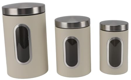 Cyrank Kaffeedosen-Set, 3-teilig, Zuckerdosen-Set, Kaffee, Tee, Süßigkeiten, Vorratsdosen, Küchendosen, Kaffeebehälter Mit Sichtfenster, Heimbar-Dekoration(Beige)