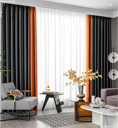 Homxi Gardinen Blickdicht Vorhänge 2er Set,2 x 137W x 274H cm,Wärmeisolierende Vorhänge Dunkelgrau Orange Spleißen Einfarbig Gardinenband Haken